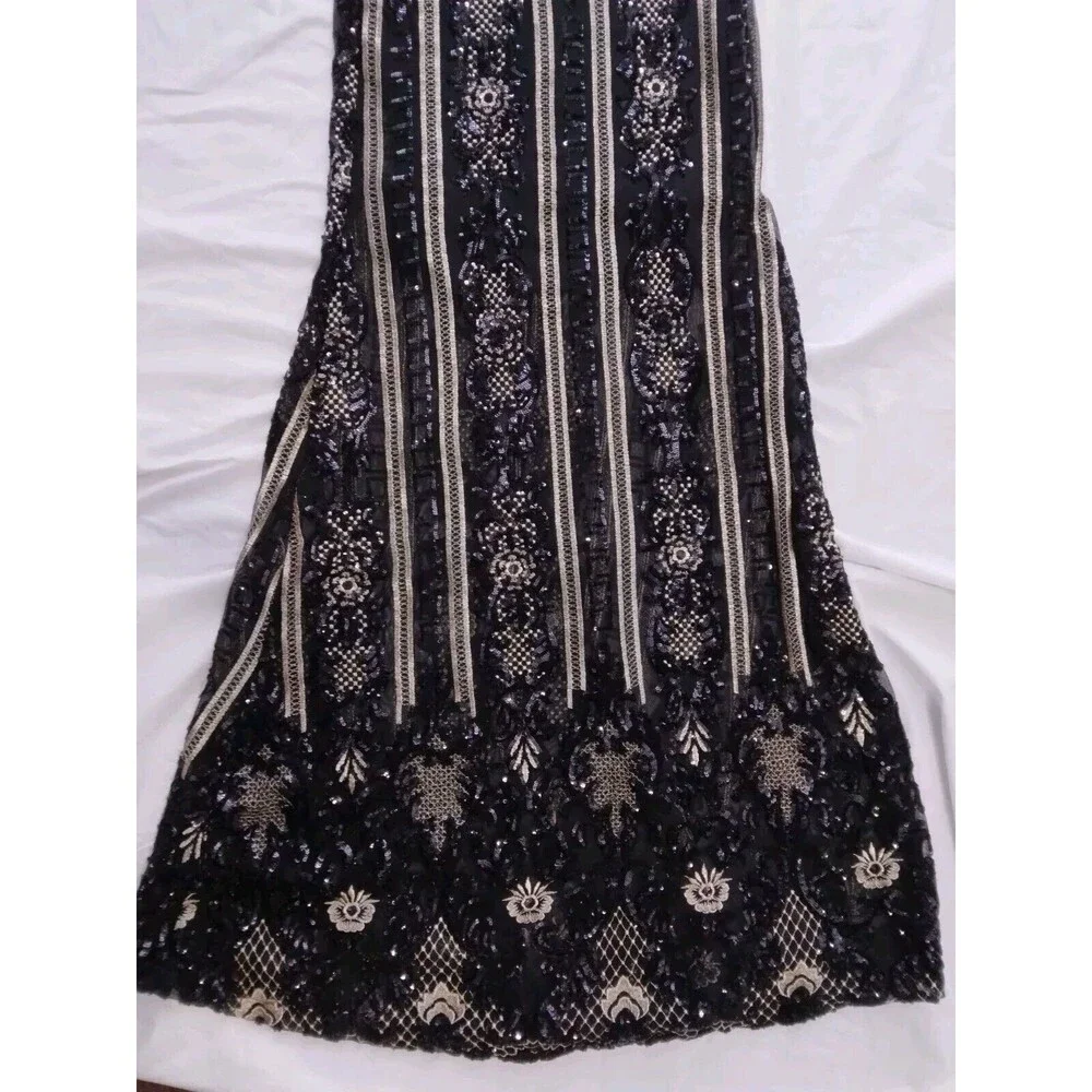 Fashion Nova Dress Black Gold Sequin Floral Embroidered Evening Gown Size Small - Picture 10 of 16
